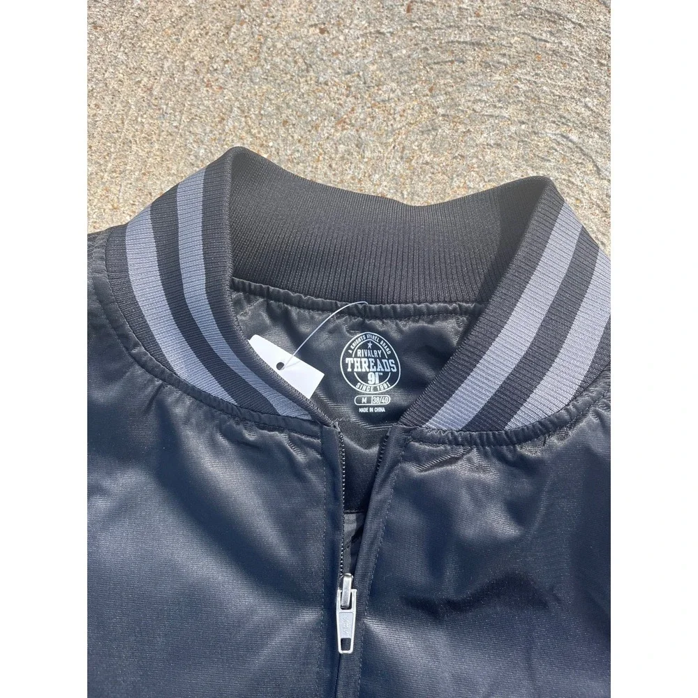 University Of Georgia Bulldogs Satin Bomber Jacket Mens M Black Full Zip